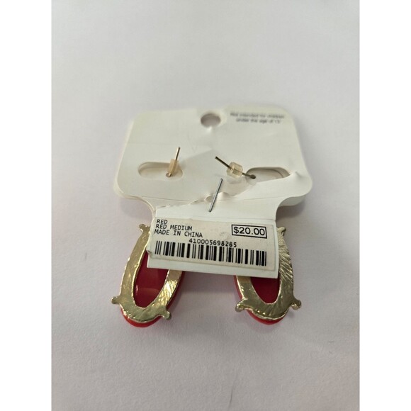 Charming Charlie's Gold Tone Dangle Earrings Red Faceted Cabachon - Picture 3 of 6